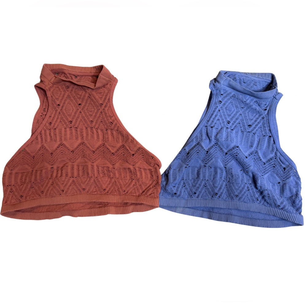 Free People Crochet Knit Halter Crop Top - Rust & Periwinkle
